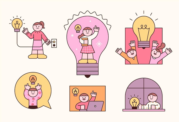 Electricity, light bulb and power concept illustration with cute kids characters.