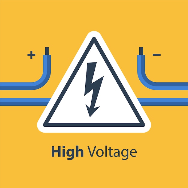 Электрические провода и знак высокого напряжения, услуги по ремонту и техническому обслуживанию, иллюстрация