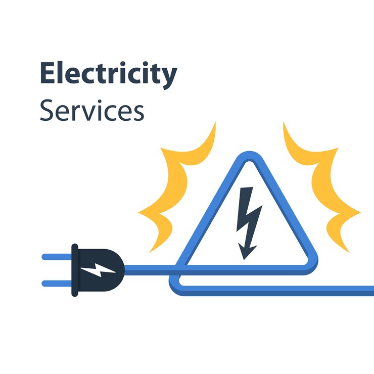 Vector electricity wires and high voltage sign, repair and maintenance services,  illustration