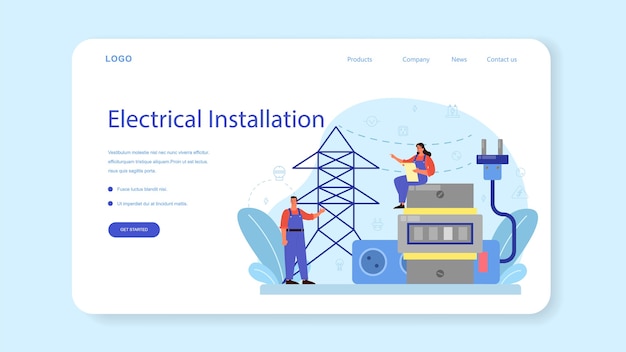 Electricity works service web banner or landing page