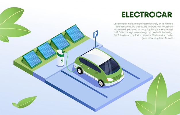 Electro car in refill bij station, eco vehicle.