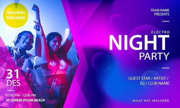 Electro music night party banner template