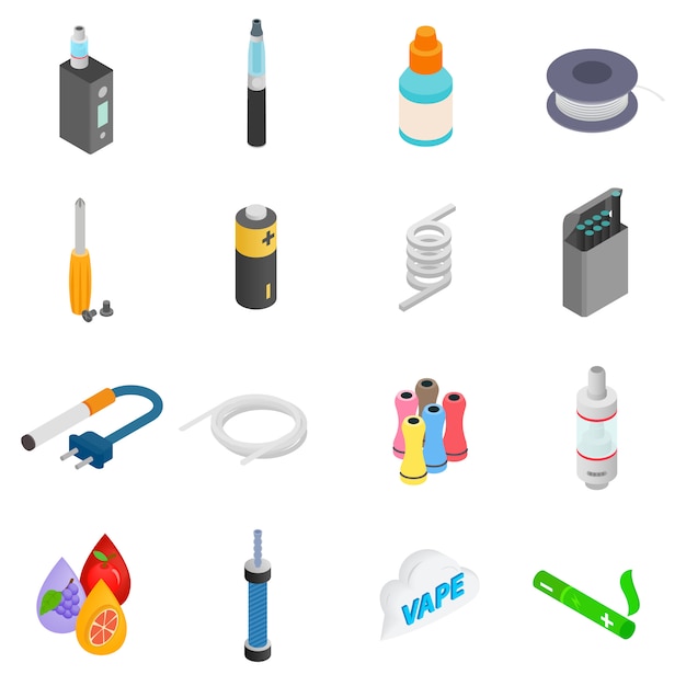 Electronic cigarettes isometric 3d icons set