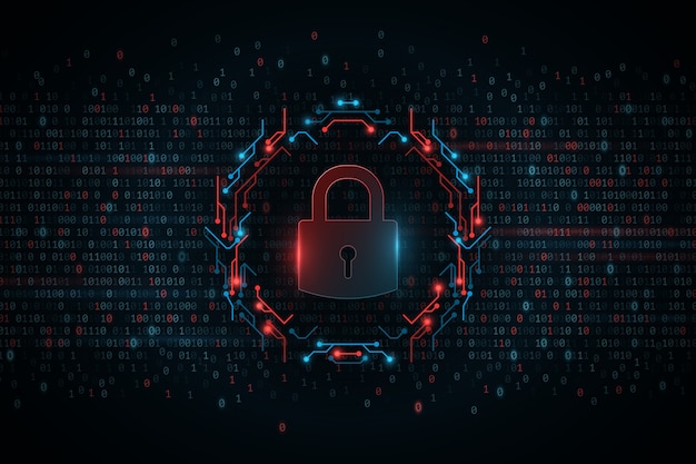 Vector electronic circuit board lock. abstract binary programming code background. hight technology design. user is denied access. vector illustration. eps 10