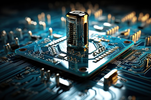 Vector electronic circuit board with processor close up