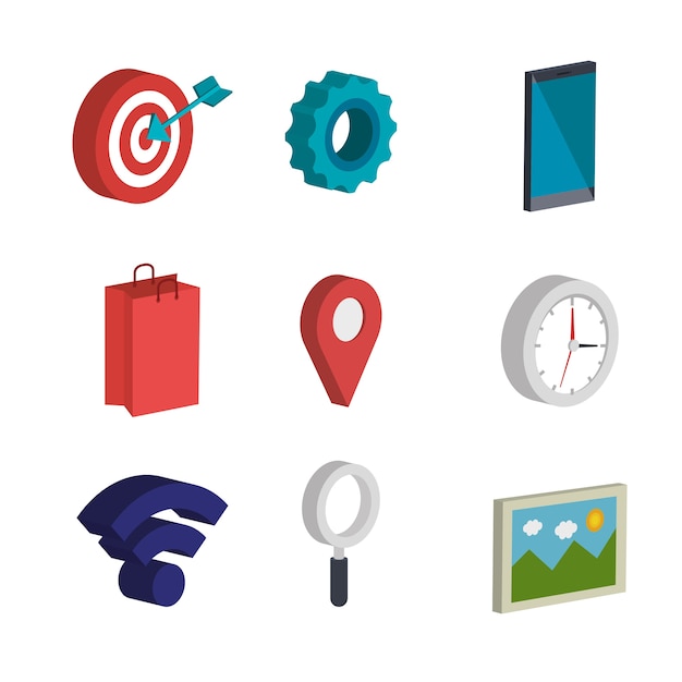 Electronic commerce isometrics icons