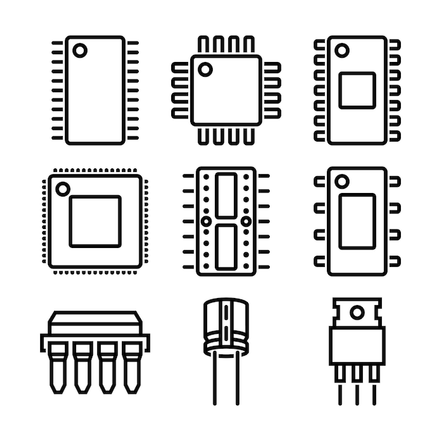 Electronic components line vector elements icons