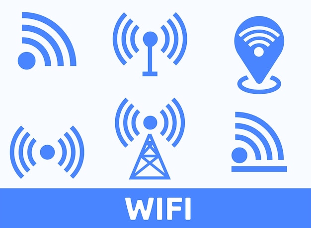 電子デバイス ワイヤレスインターネット接続 WIFI シンボル アイコン セット ベクトル イラスト