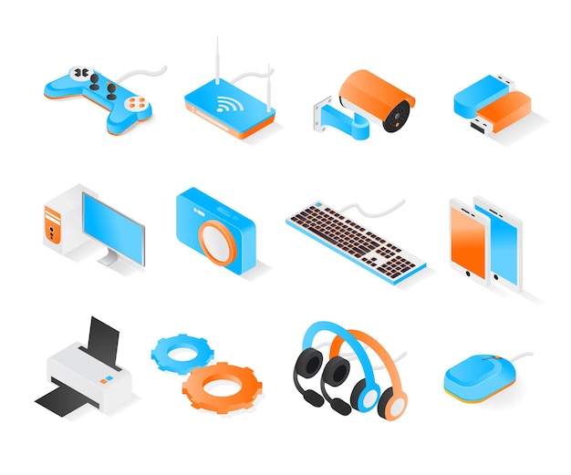 Vector electronic devices and hardware icon in isometric style premium modern vector concept