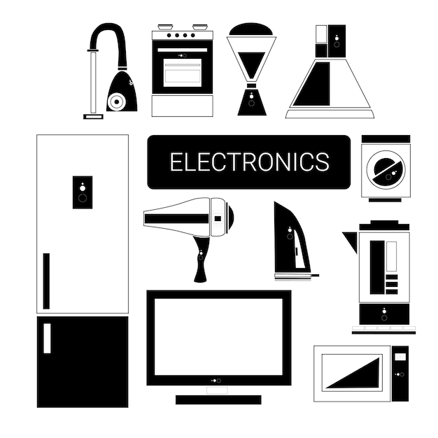 Vettore dispositivi elettronici e set di icone per la casa