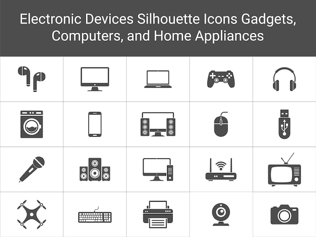 electronic devices icons set computer audio gaming home appliances and more solid vector icons