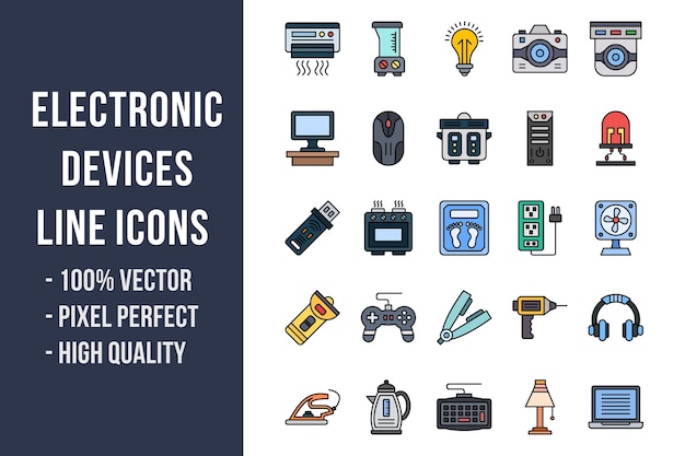 Electronic Devices Line Color Icons