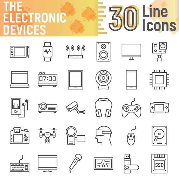 Electronic devices line icon set, media symbols collection