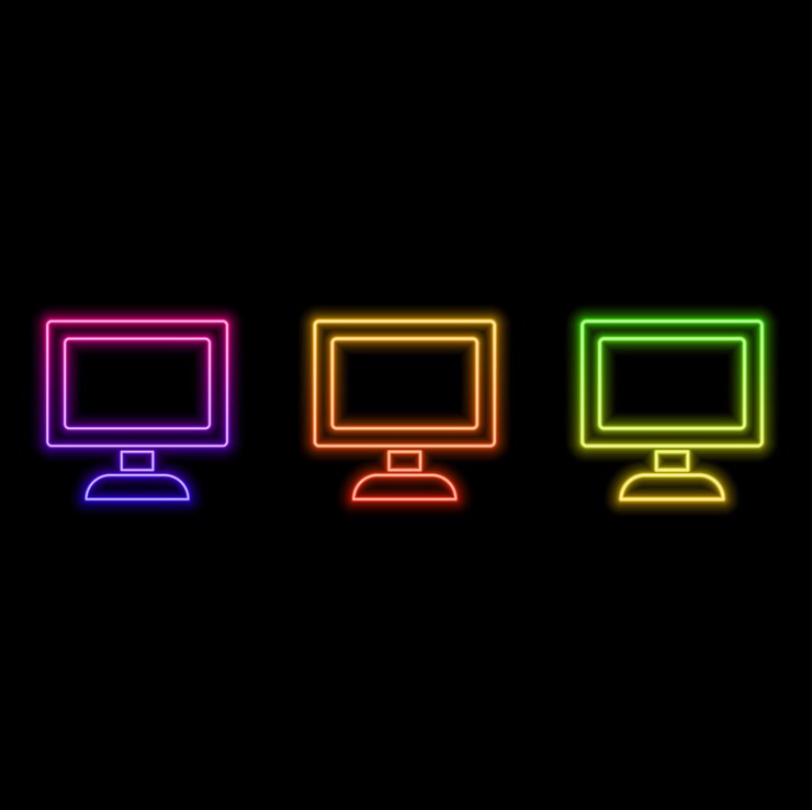 Vector electronic equipment design screen technology neon style