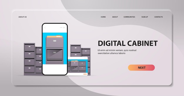 Electronic file archives digital cabinet on smartphone screen organization service