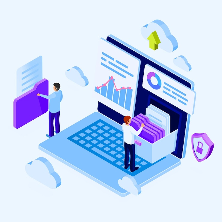 वेक्टर electronic file management isometric icons
