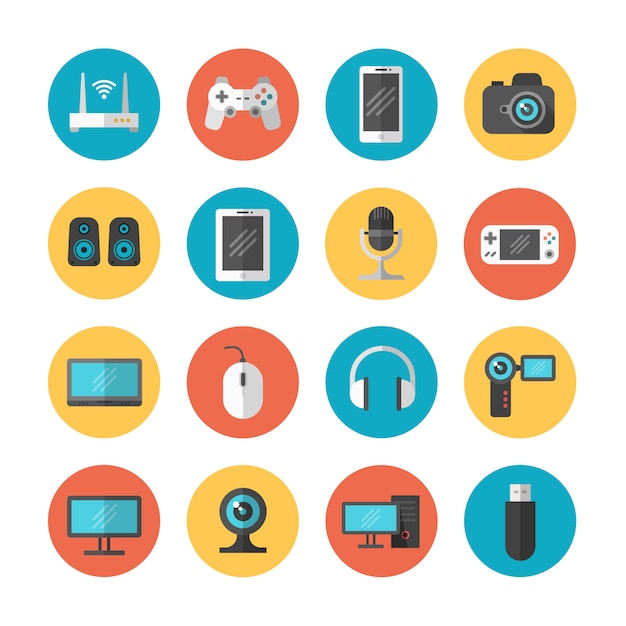 Vector electronic gadgets and device flat vector icons