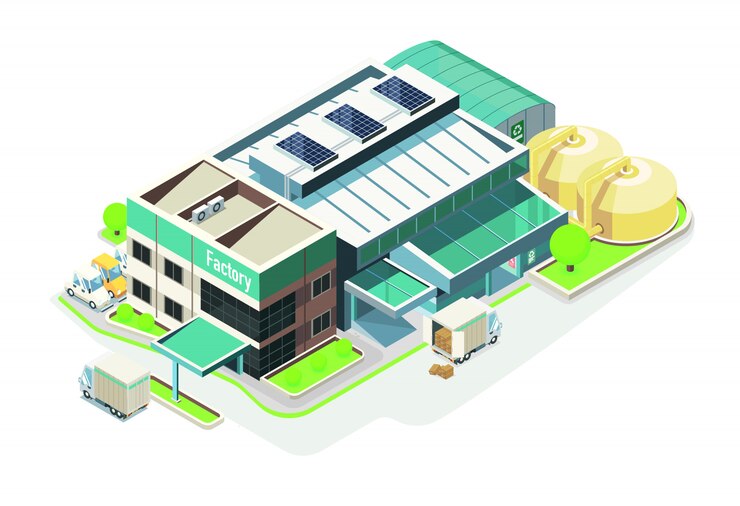 Vector electronic green economy factory isometric