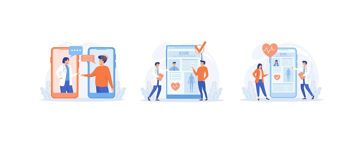 Vector electronic healthcare healthcare app doctor reading medical electronic healthcare