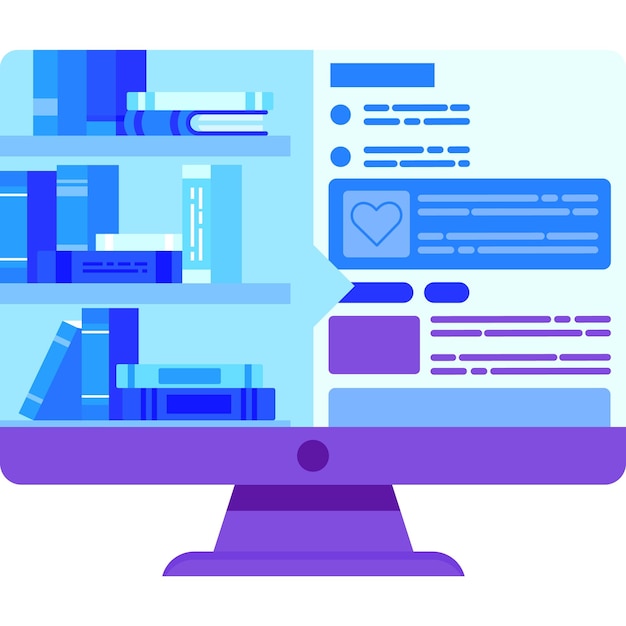 Vector electronic library in computer flat vector icon