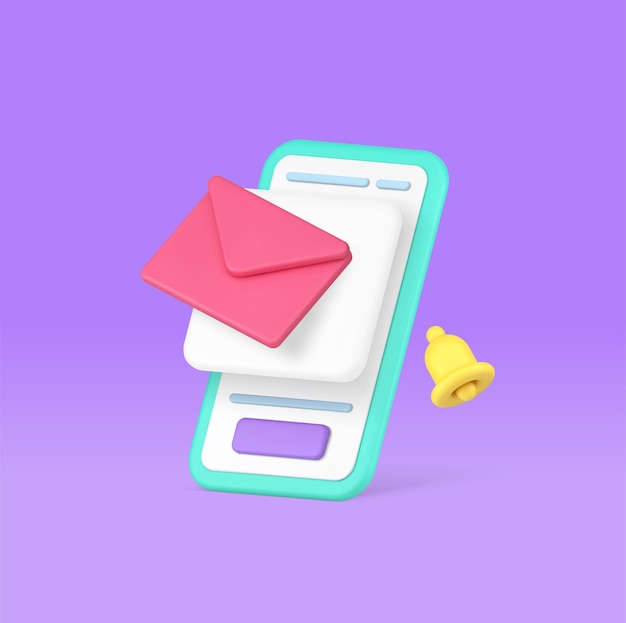 Electronic mail incoming message inbox mailbox sound alert smartphone application 3d icon vector