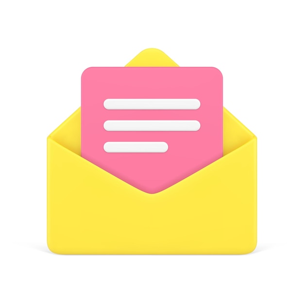 Electronic mail open envelope with paper letter incoming message inbox correspondence 3d icon vector