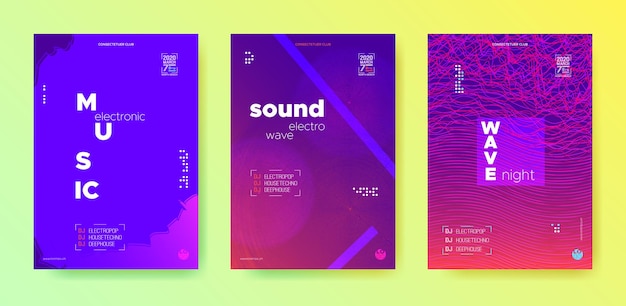 Electronic music concert flyers collection techno sound festiva