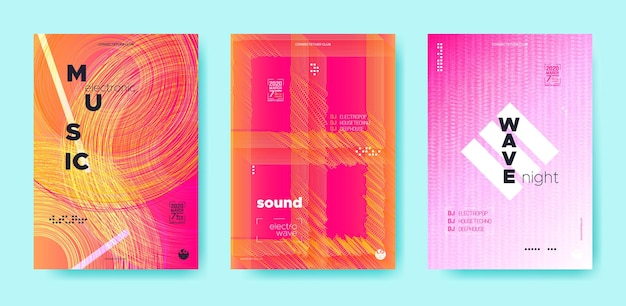 Electronic music concert flyers collection techno sound festival posters