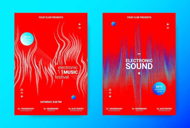 Electronic music covers set sound party flyers
