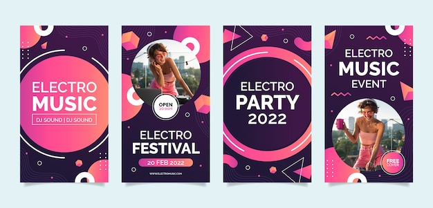 Vettore raccolta di storie di instagram di eventi di musica elettronica