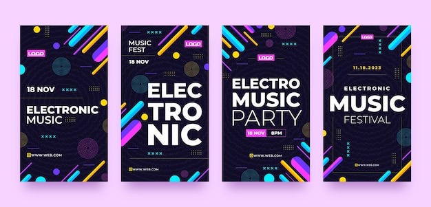 Raccolta di storie di instagram di eventi di musica elettronica