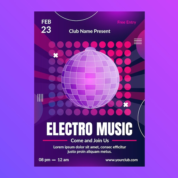 Vettore modello di poster verticale per eventi di musica elettronica