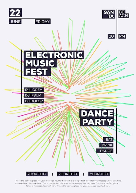 Electronic music fest summer party poster modern color minimalist style dance festival vector illustration 10 eps