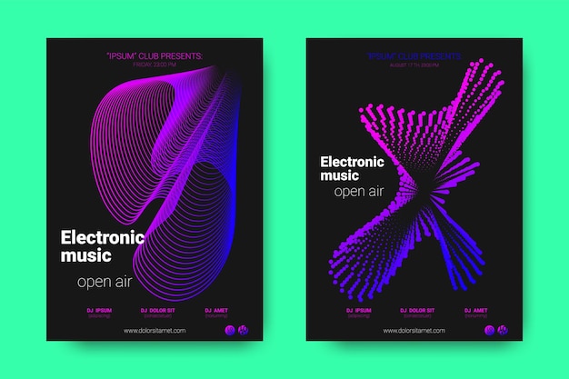 Vector electronic music festival posters dj party flyers design