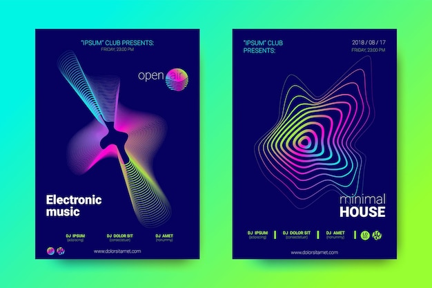 Vector electronic music festival posters dj party flyers design