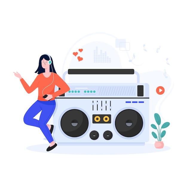 Electronic music illustration boombox for web and mobile