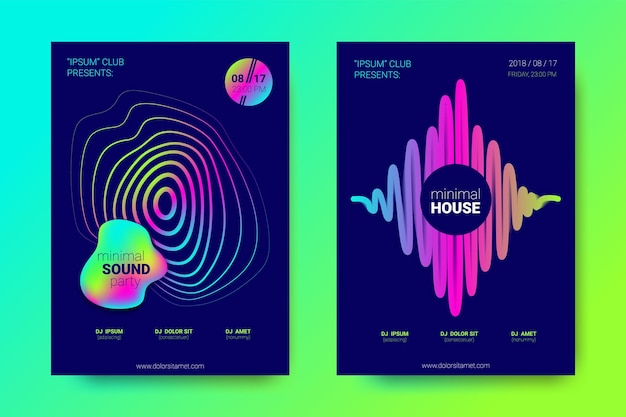 Electronic music posters templates set for house or techno sound festival