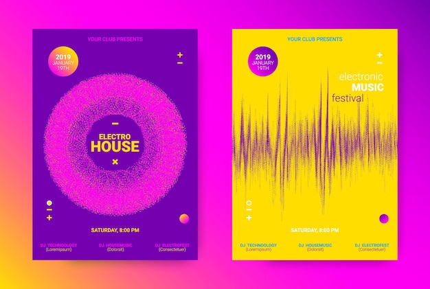 Electronic music posters templates set for house or techno sound festival