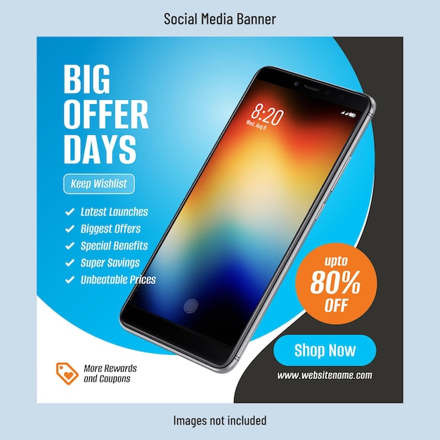 Electronic product promotion or offer sale social media banner or post template