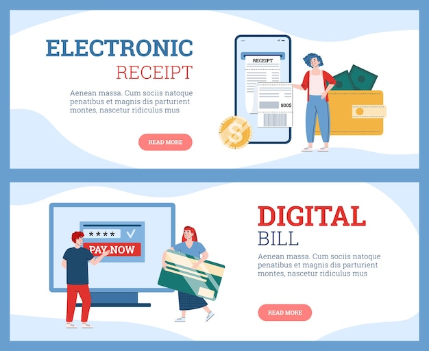 Vector electronic receipt and digital bill web banners cartoon vector illustration