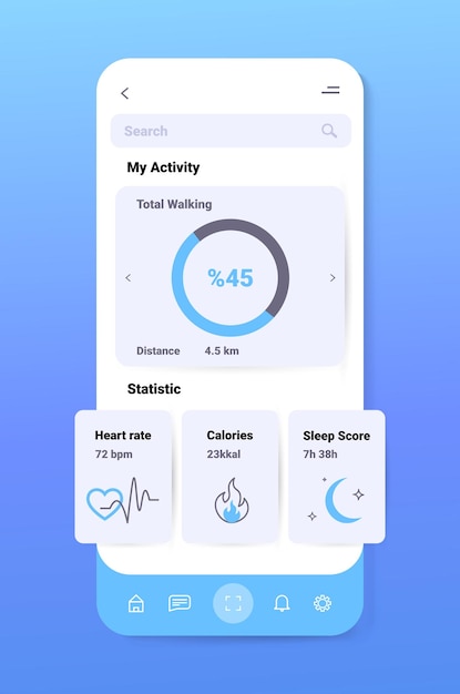 Vettore tracker elettronico dell'app dell'orologio intelligente sullo schermo dello smartphone illustrazione vettoriale verticale del concetto di controllo del sonno di qualità e quantità