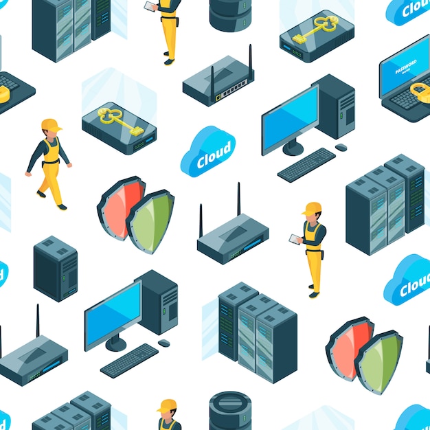 Electronic system of data center icons pattern or  illustration