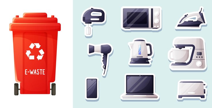 Vector 電子廃棄物とリサイクルゴミ箱セット 廃棄物の分類 電子廢棄物のステッカーの分類ゲーム