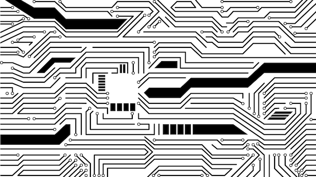 Electronics board circuit engineering technology concept high tech digital data connection system or computer electronic microcircuit design monochrome