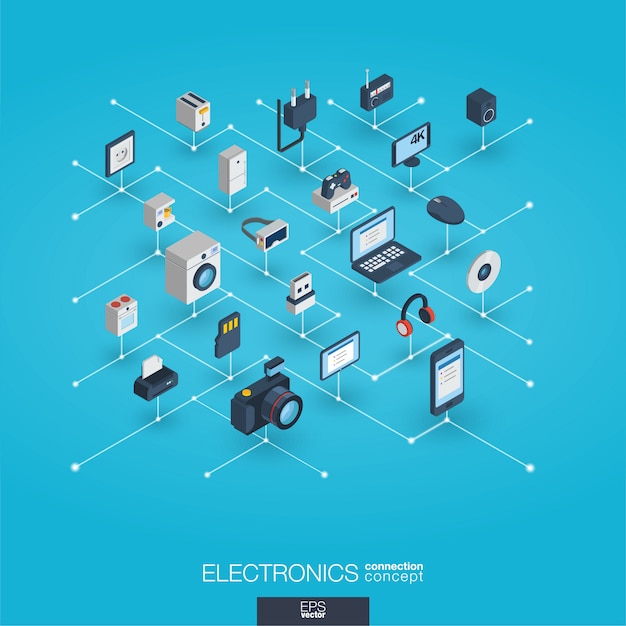 Electronics integrated 3d web icons. digital network isometric concept.