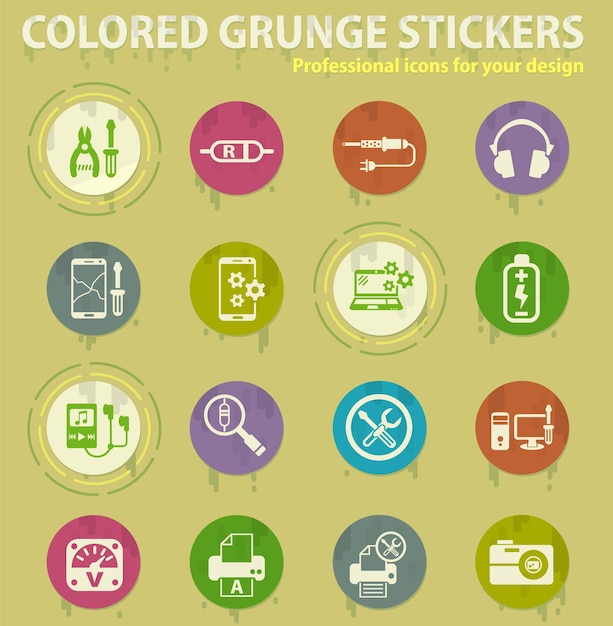 Electronics repair colored grunge icons