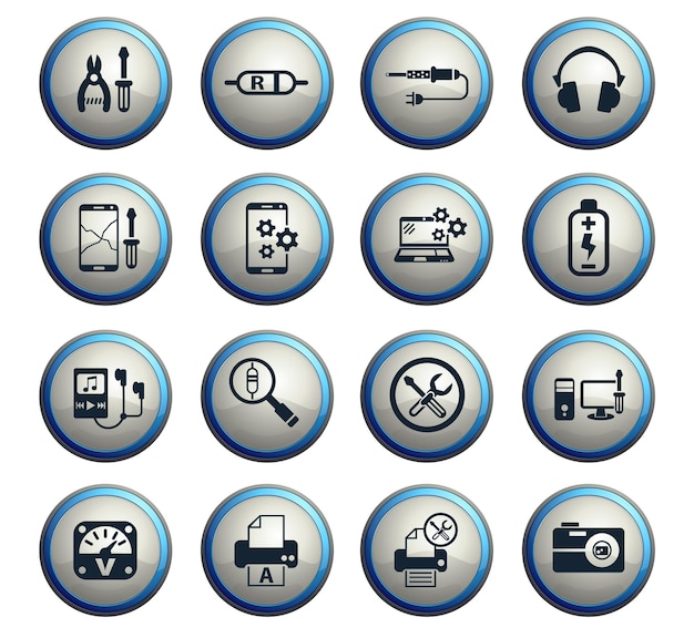 Vector electronics repair web icons for user interface design