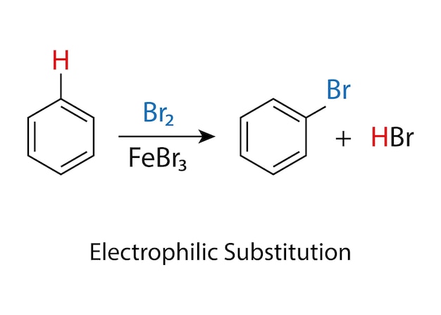 Vector electrophilic halogenation type of electrophilic aromatic substitution vector illustration