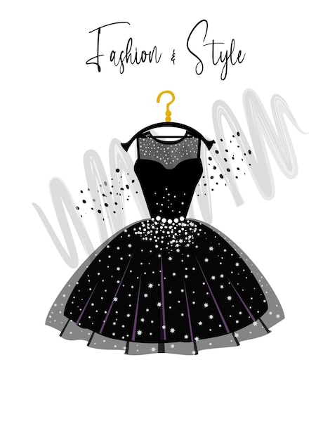 A elegance black dress on hanger fashion illustration