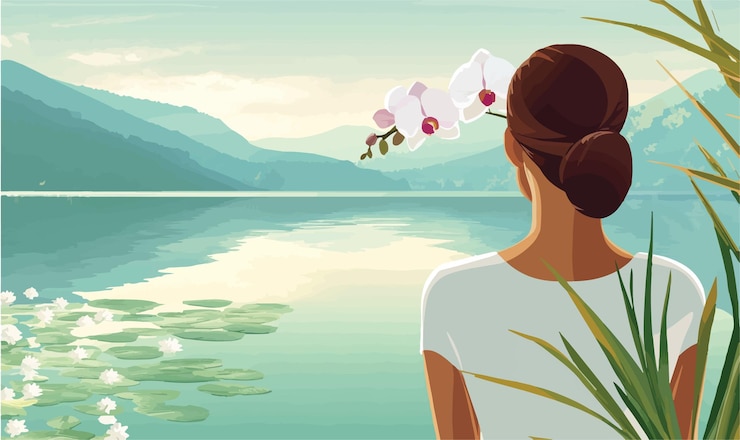 Vector elegance in bloom woman adorned with an orchid